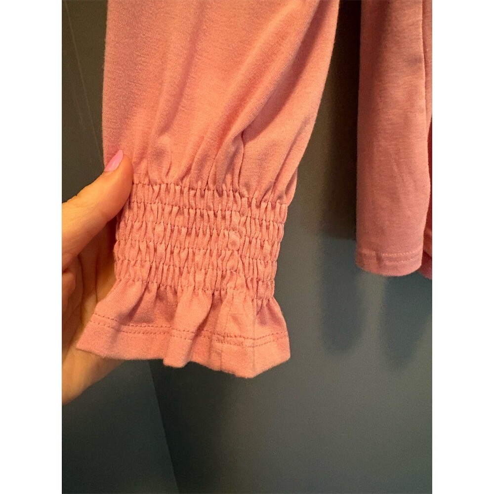 Funlingo Blouse Womens Size L Mauve Pink Long Sleeve Pleated Smocked Cuffs - Picture 4 of 9
